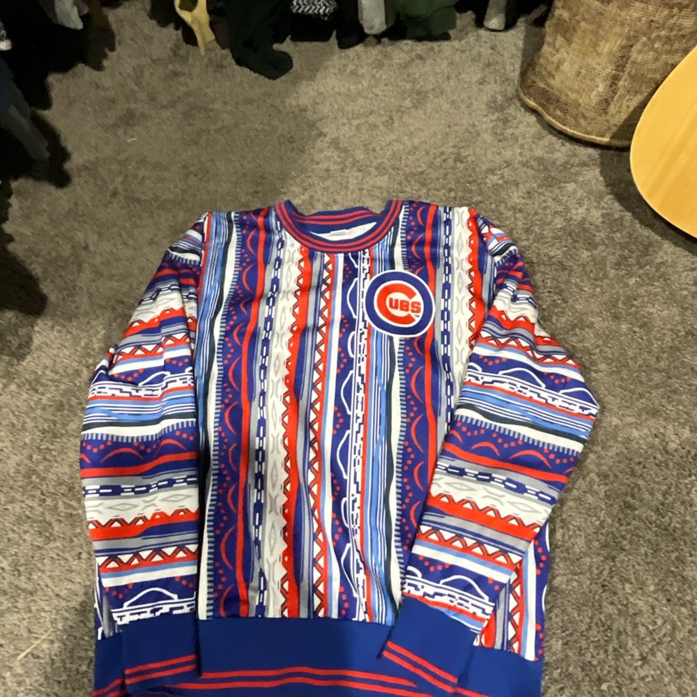 MLB Chicago Cubs Vibrant Blue and Red Crewneck Sweater